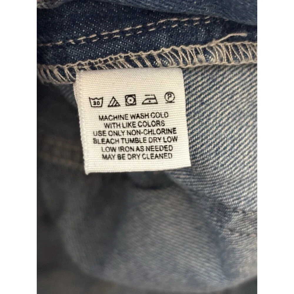 FREE PEOPLE Size 2 Blue Denim Overall Dress Frayed Mini Dress Y2k festival boho - Picture 7 of 11